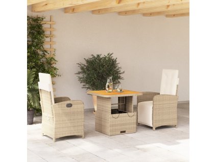 vidaXL 3-dielna záhradná jedálenská súprava a vankúše béžová polyratan