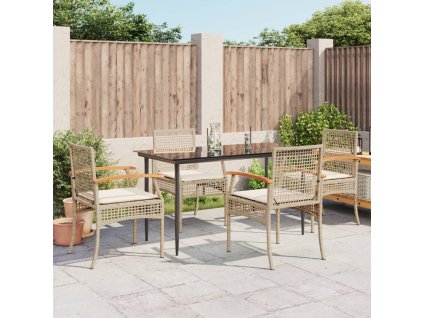 vidaXL 5-dielna záhradná jedálenská súprava a vankúše béžová polyratan