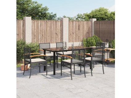 vidaXL 7-dielna záhradná jedálenská súprava a vankúše čierna polyratan