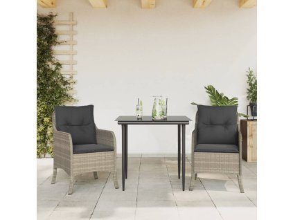 vidaXL 3-dielna záhradná jedálenská sada vankúše bledosivá polyratan