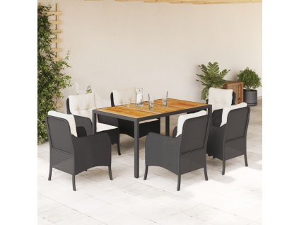 vidaXL 7-dielna záhradná jedálenská súprava a vankúše čierna polyratan