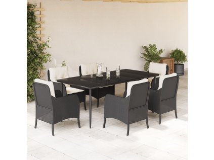 vidaXL 7-dielna záhradná jedálenská súprava a vankúše čierna polyratan