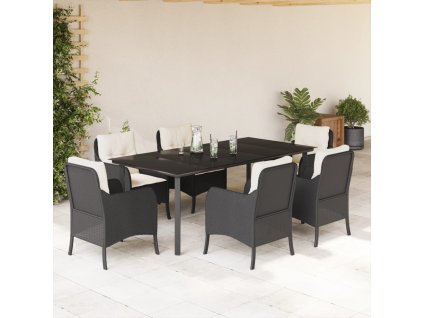 vidaXL 7-dielna záhradná jedálenská súprava a vankúše čierna polyratan