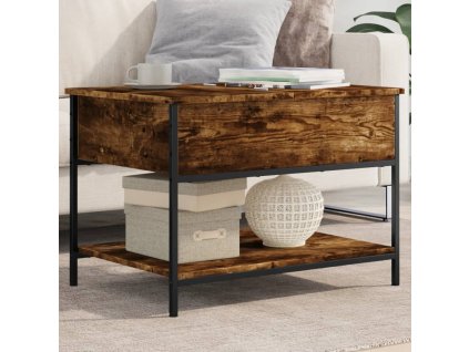 vidaXL Konferenčný stolík dymový dub 70x50x50 cm kompozit. drevo a kov