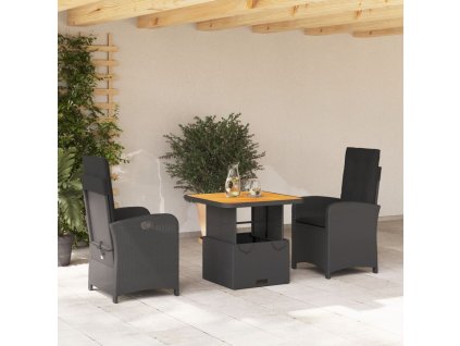 vidaXL 3-dielna záhradná jedálenská sada s vankúšmi čierna polyratan