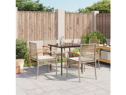 vidaXL 5-dielna záhradná jedálenská súprava a vankúše béžová polyratan