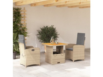 vidaXL 3-dielna záhradná jedálenská súprava a vankúše béžová polyratan