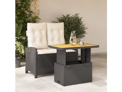 vidaXL 2-dielna záhradná jedálenská súprava a vankúše čierna polyratan