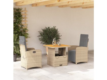 vidaXL 3-dielna záhradná jedálenská súprava a vankúše béžová polyratan