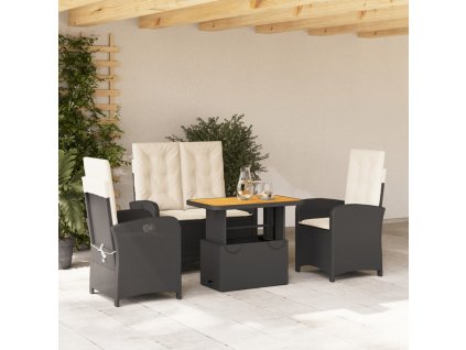 vidaXL 4-dielna záhradná jedálenská sada s vankúšmi čierna polyratan