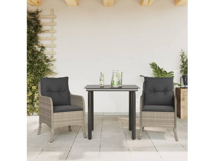 vidaXL 3-dielna záhradná jedálenská sada vankúše bledosivá polyratan