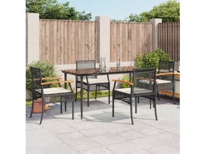 vidaXL 5-dielna záhradná jedálenská súprava a vankúše čierna polyratan