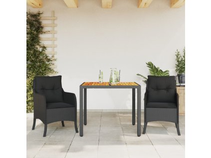 vidaXL 3-dielna záhradná jedálenská sada s vankúšmi čierna polyratan
