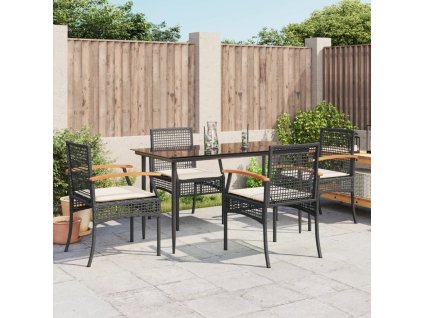 vidaXL 5-dielna záhradná jedálenská súprava a vankúše čierna polyratan