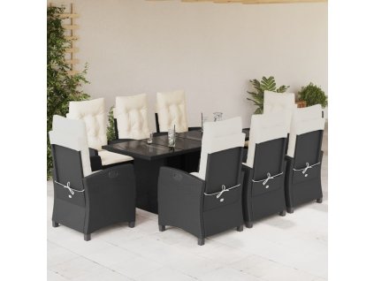 vidaXL 9-dielna záhradná jedálenská sada s vankúšmi čierna polyratan