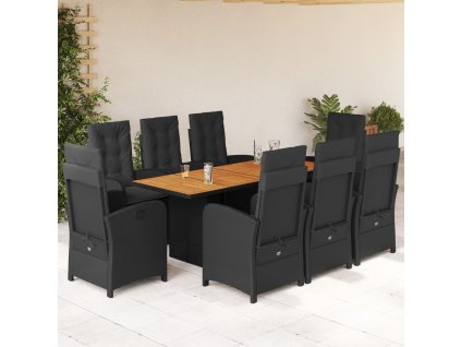 vidaXL 9-dielna záhradná jedálenská sada s vankúšmi čierna polyratan