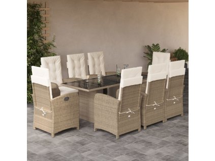 vidaXL 9-dielna záhr. jedálenská súprava s vankúšmi béžová polyratan