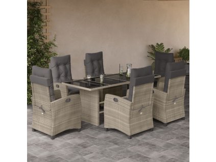 vidaXL 7-dielna záhradná jedálenská sada vankúše bledosivá polyratan
