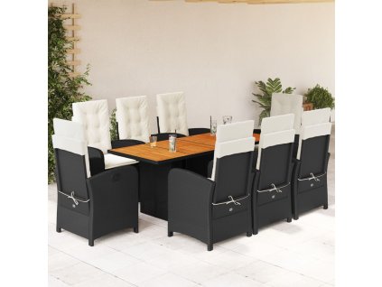 vidaXL 9-dielna záhradná jedálenská sada s vankúšmi čierna polyratan