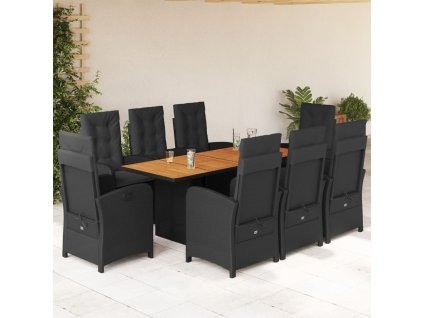 vidaXL 9-dielna záhradná jedálenská sada s vankúšmi čierna polyratan