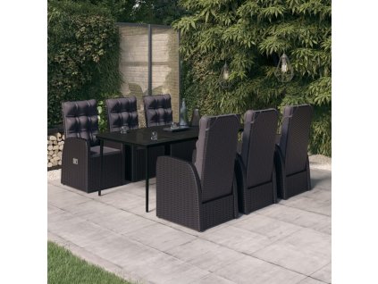 vidaXL 7-dielna záhradná jedálenská súprava s vankúšmi čierna