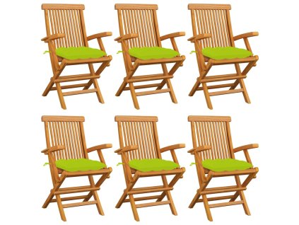vidaXL Záhradné stoličky s jasnozelenými podložkami 6 ks tíkový masív