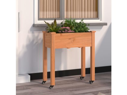 vidaXL Kvetináč s kolieskami a vložkou hnedý 71x37x80 cm jedľový masív