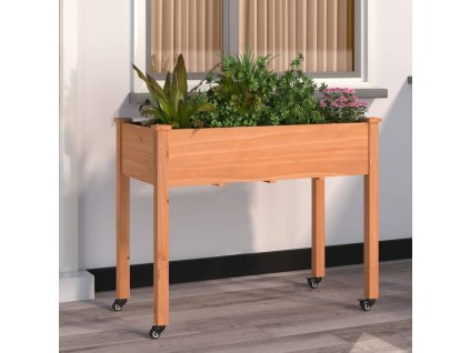 vidaXL Kvetináč s kolieskami a vložkou hnedý 118x59x80cm jedľový masív