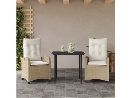 vidaXL 3-dielna záhradná jedálenská súprava a vankúše béžová polyratan