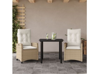 vidaXL 3-dielna záhradná jedálenská súprava a vankúše béžová polyratan