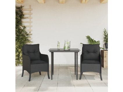 vidaXL 3-dielna záhradná jedálenská sada s vankúšmi čierna polyratan