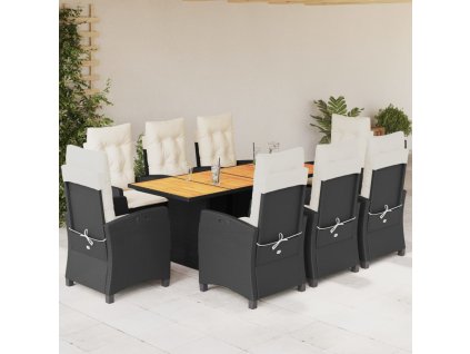 vidaXL 9-dielna záhradná jedálenská sada s vankúšmi čierna polyratan
