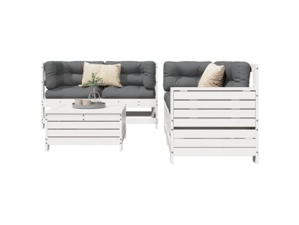 vidaXL 5-dielna záhradná súprava pohoviek biela borovicový masív