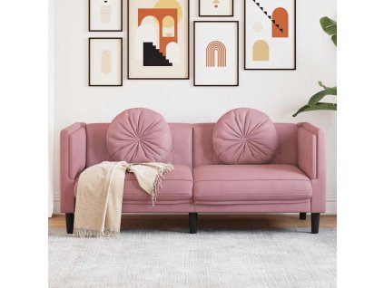 vidaXL Pohovka s vankúšmi 2-miestna ružová zamat