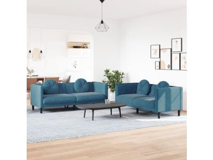 vidaXL 2-dielna sedacia súprava s vankúšmi modrá zamat