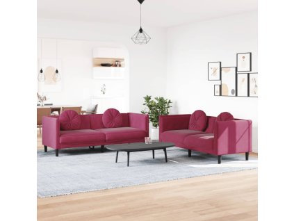 vidaXL 2-dielna sedacia súprava s vankúšmi vínovo červená zamat