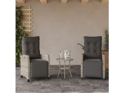 vidaXL Sklápacie záhradné kreslá 2 ks s podložkami bledosivé polyratan