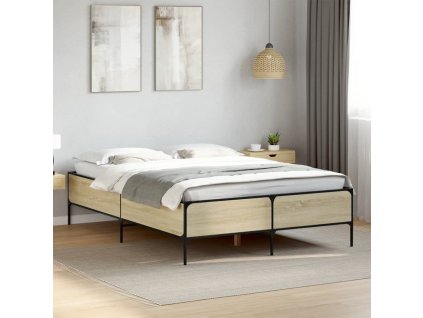 vidaXL Posteľný rám dub sonoma 120x190 cm kompozitné drevo a kov