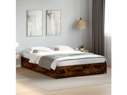 vidaXL Posteľný rám dymový dub 140x200 cm kompozitné drevo a kov