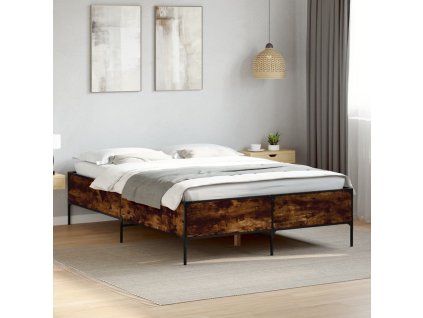 vidaXL Posteľný rám dymový dub 120x190 cm kompozitné drevo a kov
