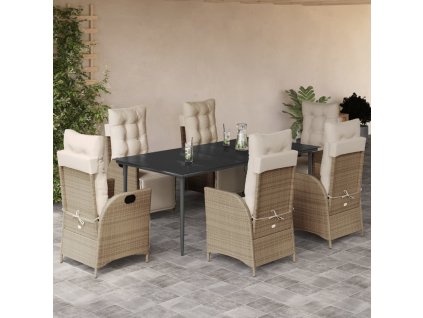 vidaXL 7-dielna záhradná jedálenská súprava a vankúše béžová polyratan