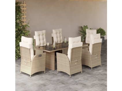 vidaXL 7-dielna záhradná jedálenská súprava a vankúše béžová polyratan