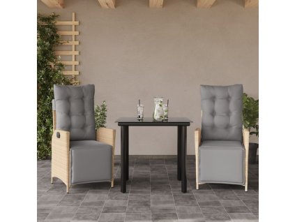 vidaXL 3-dielna záhr. jedálenská sada s vankúšmi mix béžovej polyratan