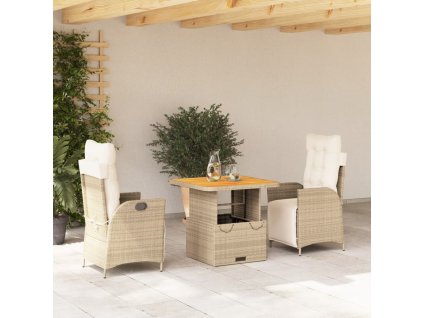 vidaXL 3-dielna záhradná jedálenská súprava a vankúše béžová polyratan