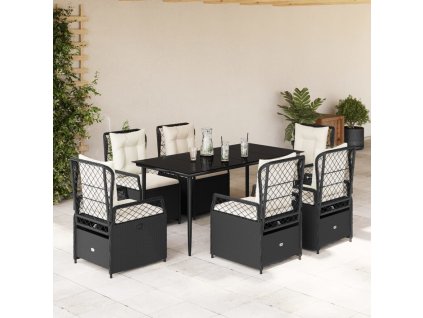 vidaXL 7-dielna záhradná jedálenská súprava a vankúše čierna polyratan