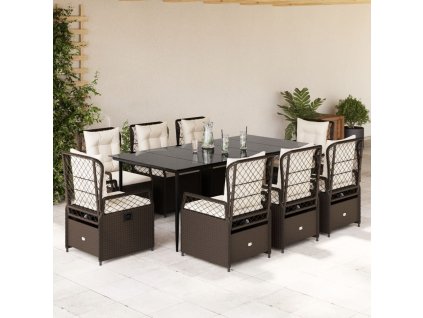 vidaXL 9-dielna záhradná jedálenská súprava s vankúšmi hnedá polyratan