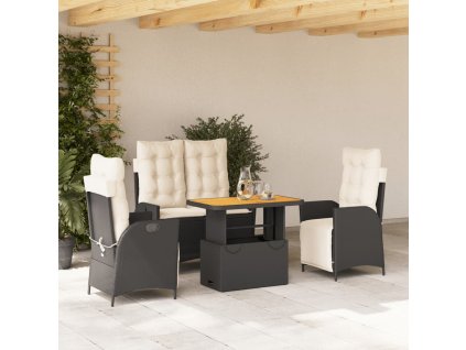 vidaXL 4-dielna záhradná jedálenská sada s vankúšmi čierna polyratan