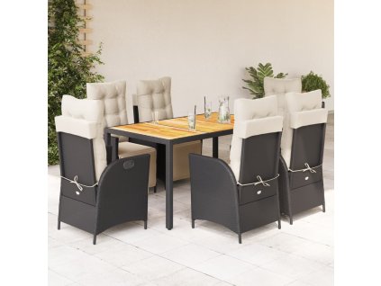 vidaXL 7-dielna záhradná jedálenská súprava a vankúše čierna polyratan