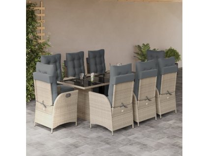 vidaXL 9-dielna záhradná jedálenská súprava s vankúšmi sivá polyratan