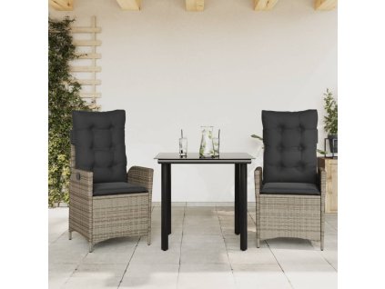 vidaXL 3-dielna záhradná jedálenská sada s podložkami sivá polyratan